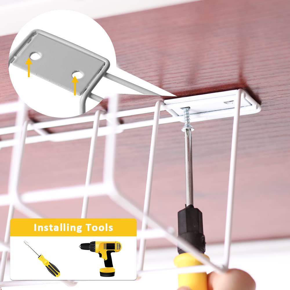 2 Packs Cable Management Tray, 40cm Under Desk Organizer for Wire Organization, Metal Holder for Desktop Computer Home Office Kitchen Workstation to Cover and Hide Power Strips