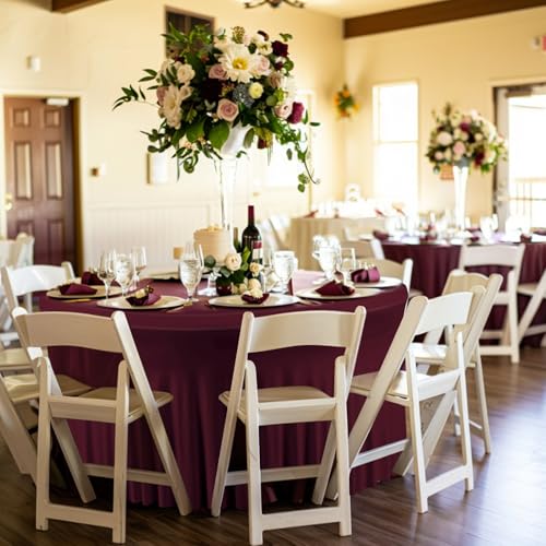 4 Pack Burgundy Round Tablecloth, Fitted Tablecloths for 6 FT Round Tables, Polyester Fabric Burgundy TableCloth Circle Table for Wedding Photography Party Professional Events Juneteenth Decorations