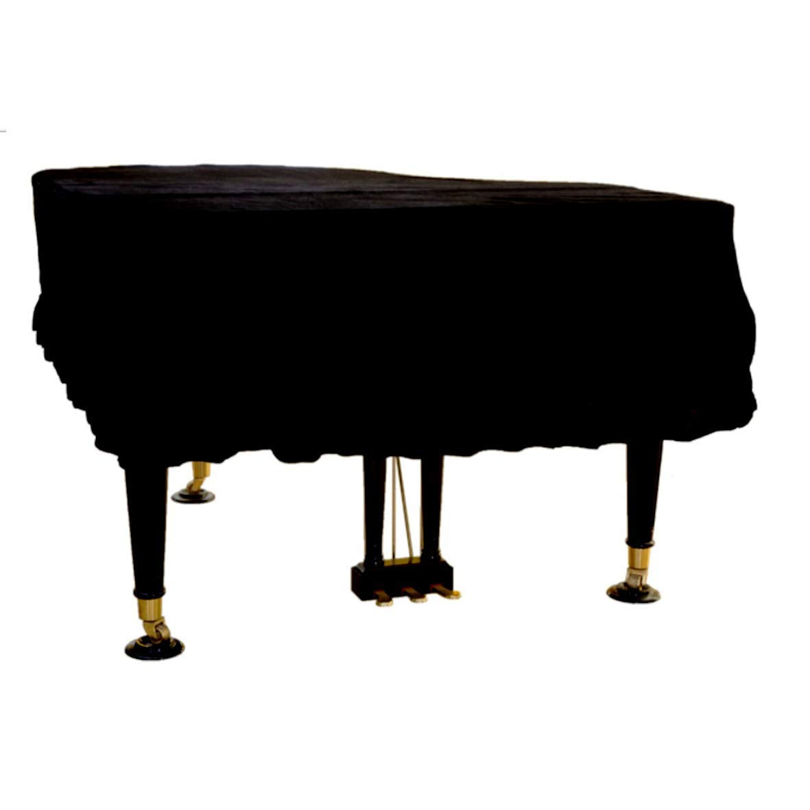 J&C Grand Piano Covers 220G Thicker Pleuche Cloth Golden Velvet 5ft 5.5ft 5’8ft 6ft 6.8ft 7.5ft 8 ft Dust-proof Anti-static Universal (Black, not include chair cover)