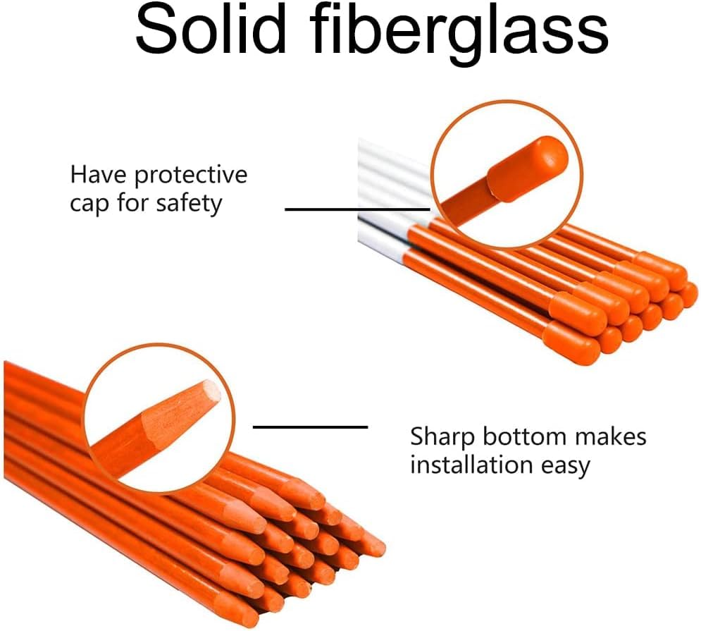OYYQ 48 Inch 5/16 Inch Diameter Orange Driveway Markers, Fiberglass Snow Stakes with Reflective Tape (20)