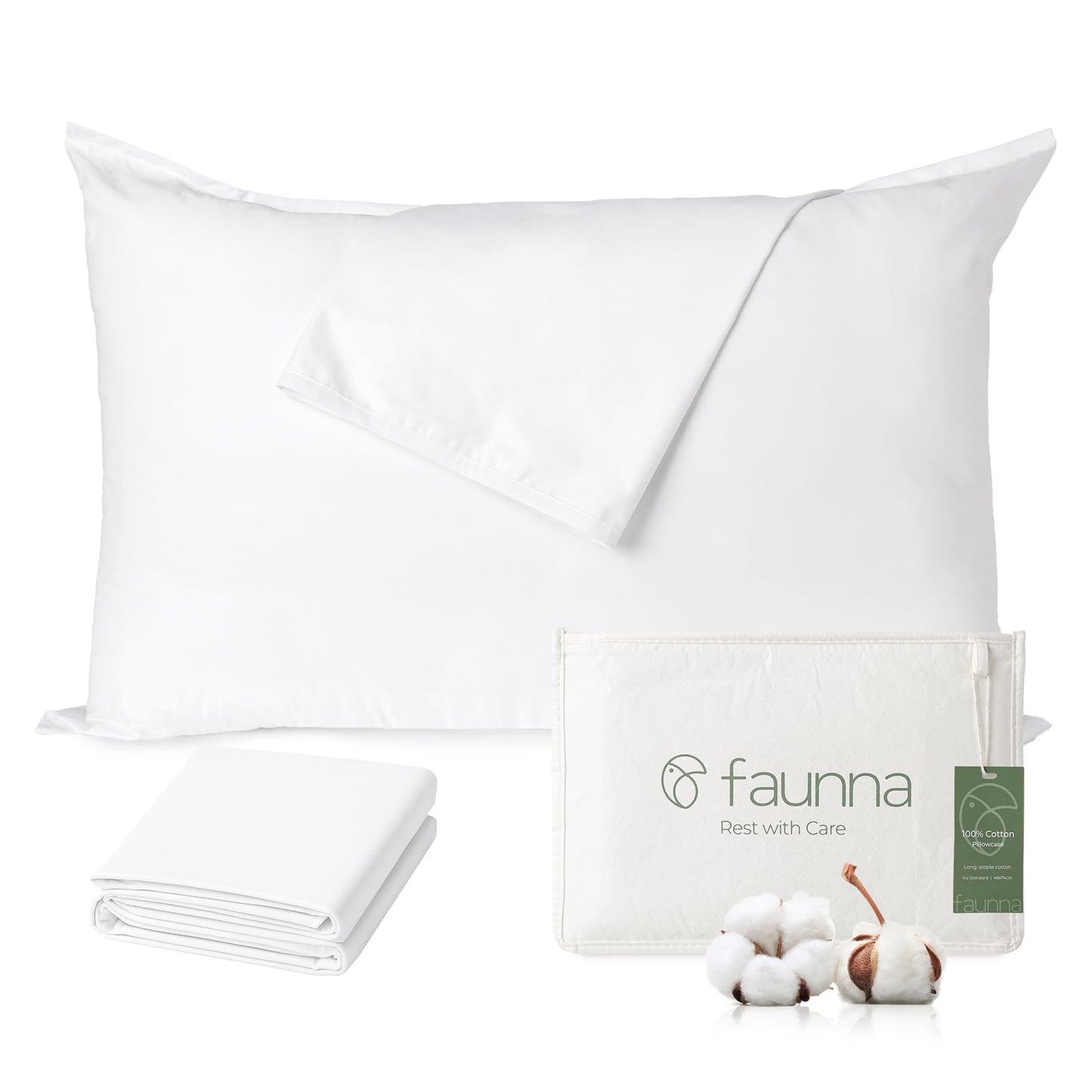 FAUNNA 100% Cotton Pillow Protectors, Bed Bug & Dust Mite Proof Pillow Covers, Hypoallergenic, Premium Breathable Zippered Protectors for Enhanced Freshness(Queen Size, 4 Pack)