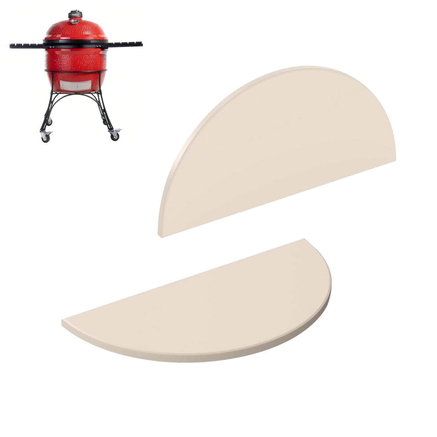 PLUSBROIL 19.8 Inch Half-Moon Ceramic Heat Deflector Plates for Kamado Joe Big Joe I, II & III, BBQ Smoking Stones for Divide and Conquer Flexible Cooking System, 2-Pack White