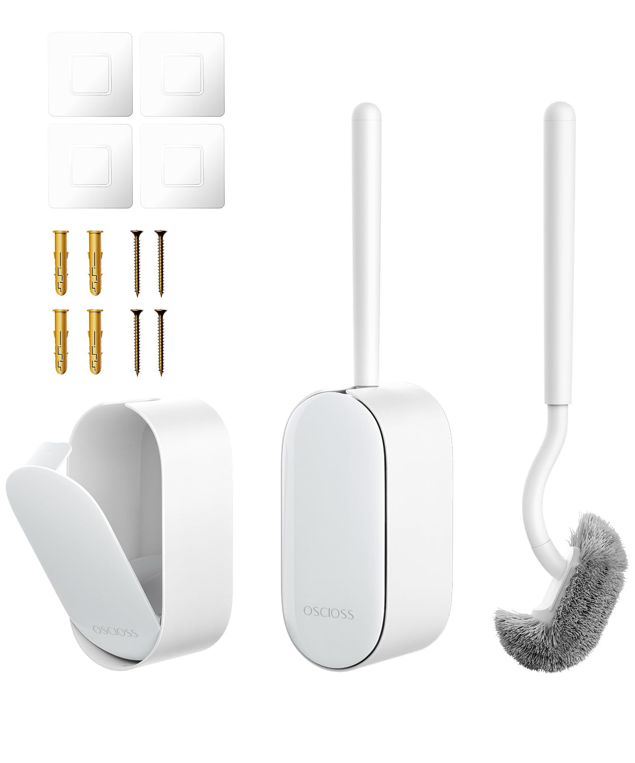 Toilet Bowl Brush and Holder, OSCIOSS Toilet Brush Set with Ergonomic Design, Compact Size, Durable Bristles, RV Toilet Brushes & Holders for Dead Corner Clean (White-2pack, 2pack)