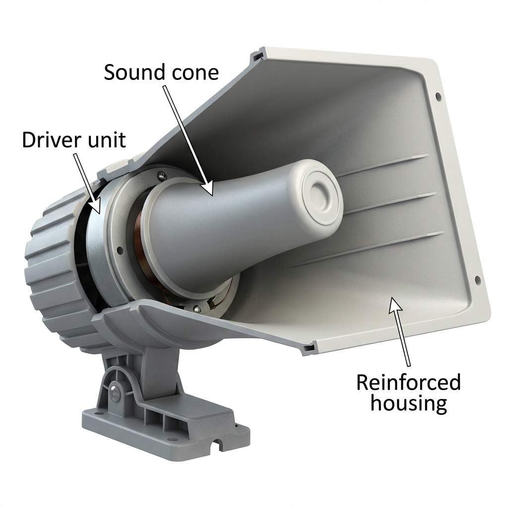 QWORK Power Horn Speaker, 100W 8 Ohms Indoor/Outdoor PA Speaker, White