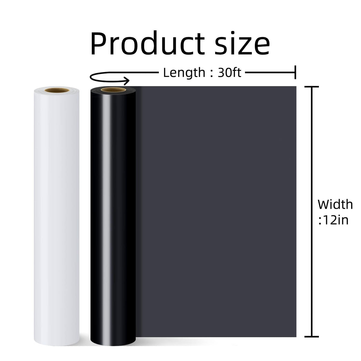 ROSEUP HTV Vinyl Roll 12" x 30FT White – Extra Long Heat Transfer Vinyl for T-Shirts, Hoodies & Sportswear, Iron on Vinyl for Cutting Machines, Easy to Cut & Weed, Strong Adhesion & Wash Durable