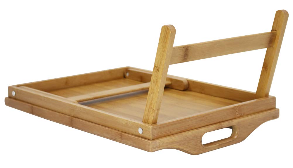 KKTONER Bamboo Bed Tray Table with Folding Legs Foldable Serving Portable Laptop Tray Snack Tray Breakfast Tray Bed Table Drawing Table