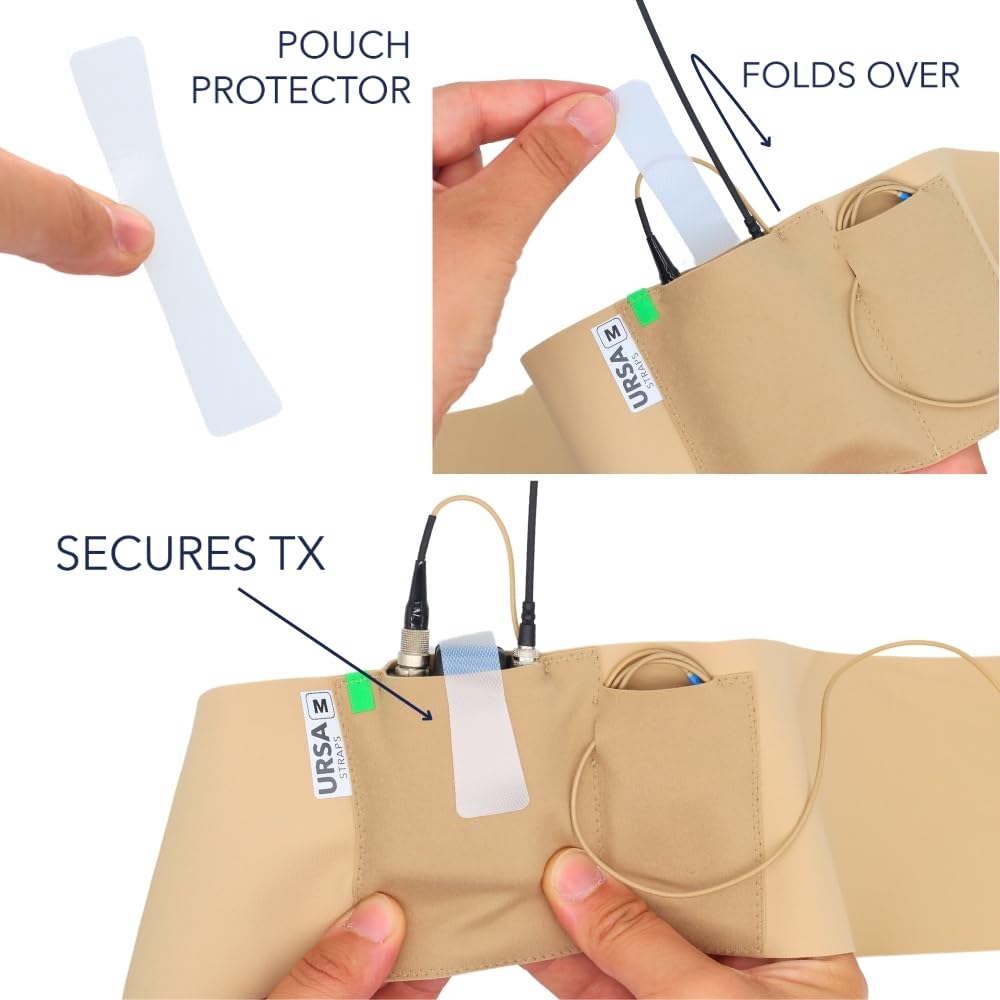 URSA Waist Strap - Ultra Slim, Breathable & Stretchy Microphone Transmitter Straps. Compatible with Most Transmitter/Receivers (Beige, Medium Waist - Big Pouch)