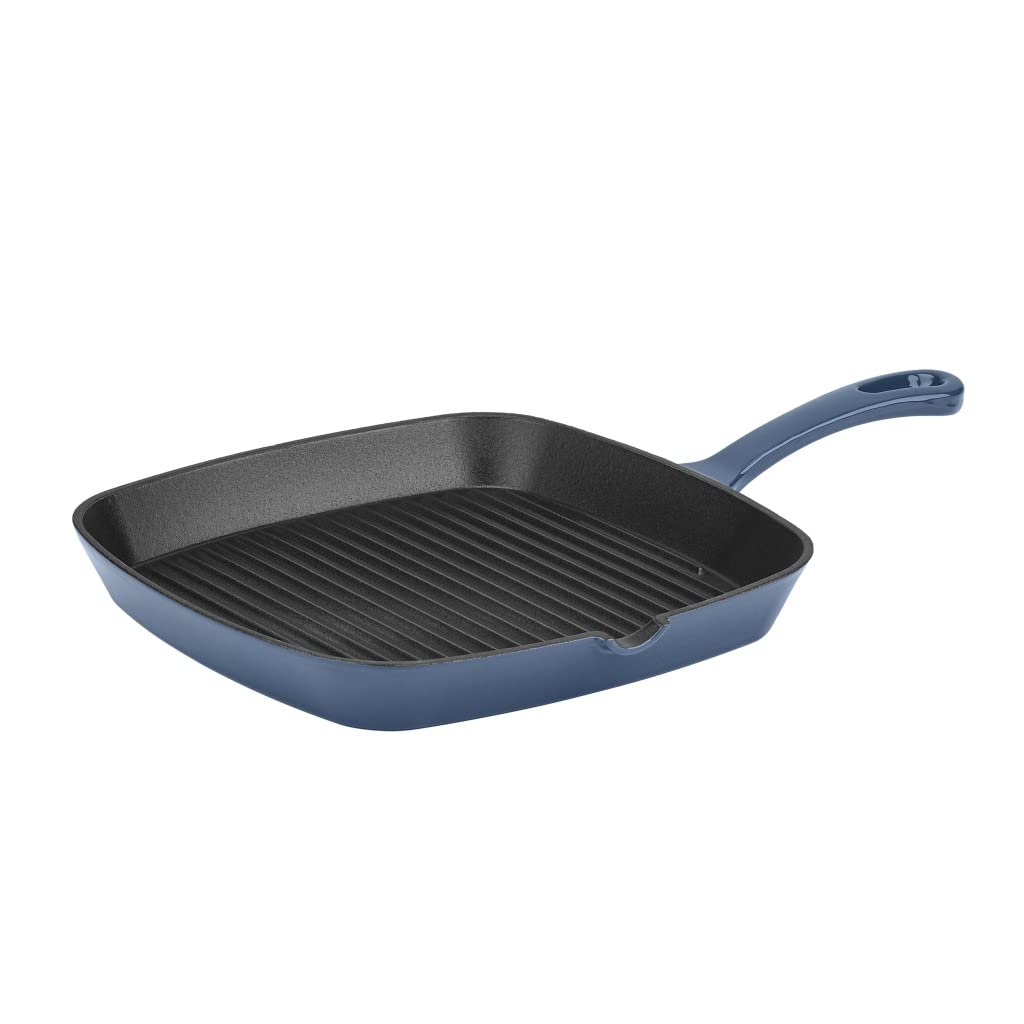 CUISINART CI30-23BG Chef's Classic Enameled Cast Iron 9-1/4" Square Grill Pan, Provencal Blue