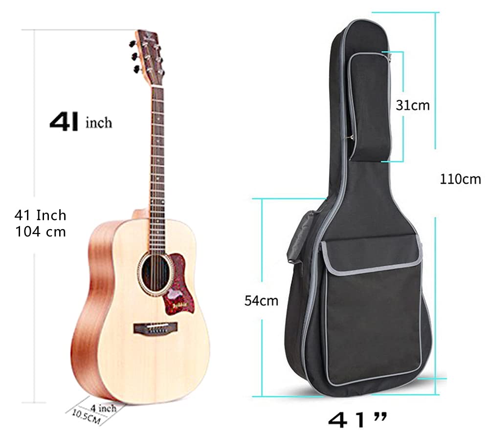 Kunova Acoustic Classical Guitar Carrying Case, Gig Bag with 10mm Thick Padded Padding, Two Large Pockets for Music Sheets, Binder, Picks, Strings, Tuner, Max 41" Full Size Guitar