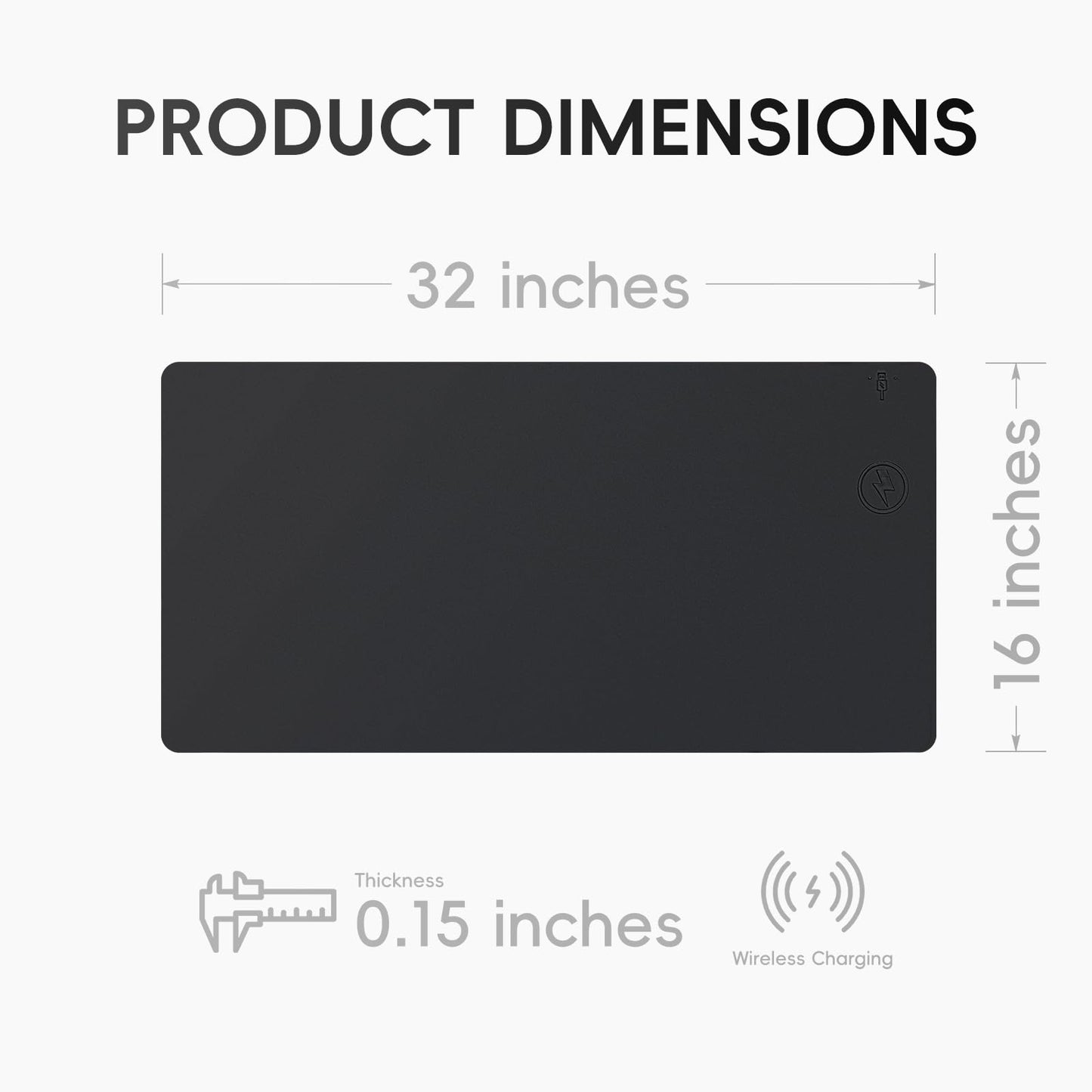 Wireless Charging Desk Mat and Leather Mouse Pad Combo - Organize Your Workspace with This Multi-Functional Desk Pad Mat, Offering Wireless Charging and a Sleek Mouse Pad Surface (Black-R,32"*16")