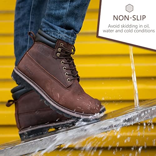 SAFETY LOONG Men's Work Boots Soft Toe Rubber Sole Slip Resistant Full Grain Nubuck Leather Waterproof Comfortable Construction Boots 11