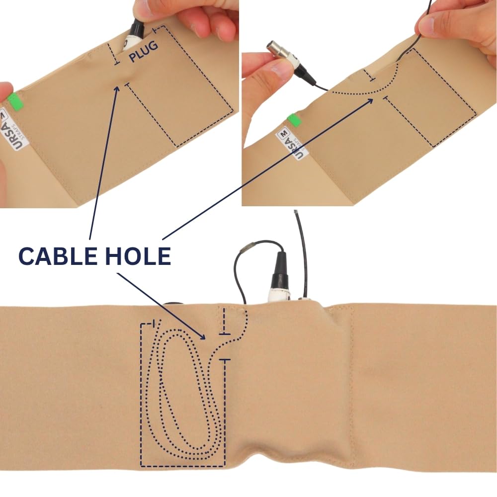 URSA Waist Strap - Ultra Slim, Breathable & Stretchy Microphone Transmitter Straps. Compatible with Most Transmitter/Receivers (Beige, Medium Waist - Big Pouch)