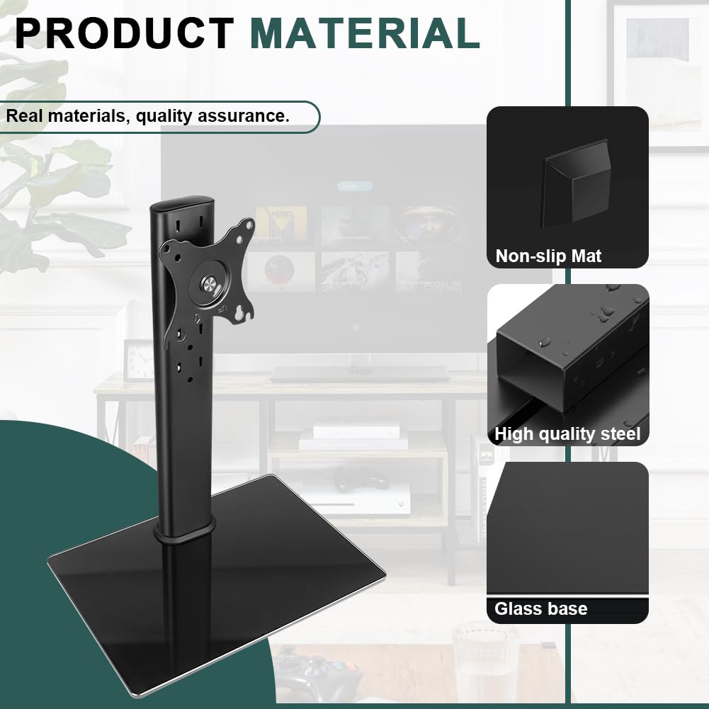 BFTOU Monitor Stand for 13"–32" Screens Swivel Computer Monitor Holder Freestanding 5 Height Adjustable TV Stand VESA 80x80mm/95x95mm Holds up to 77lbs