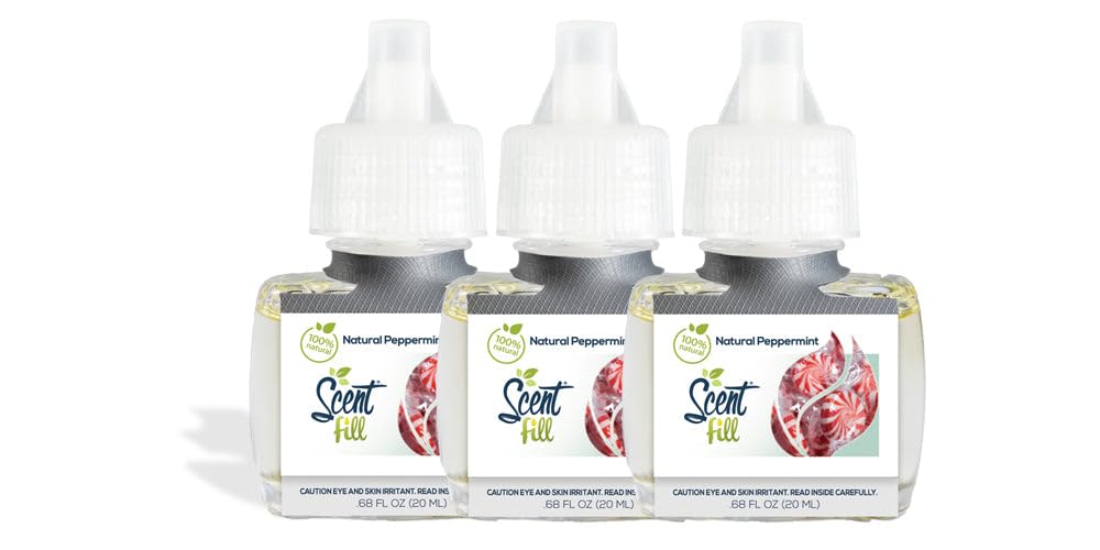 Scent Fill 100% Natural Fresh Peppermint Plug in Refills Air Freshener, Scented Oil Refills, 3 Refills