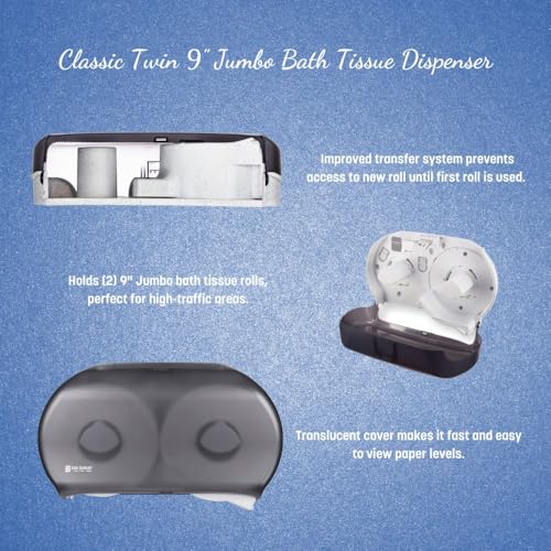 San Jamar R4000TBK Twin 9" Jumbo Tissue Dispenser, Black Pearl