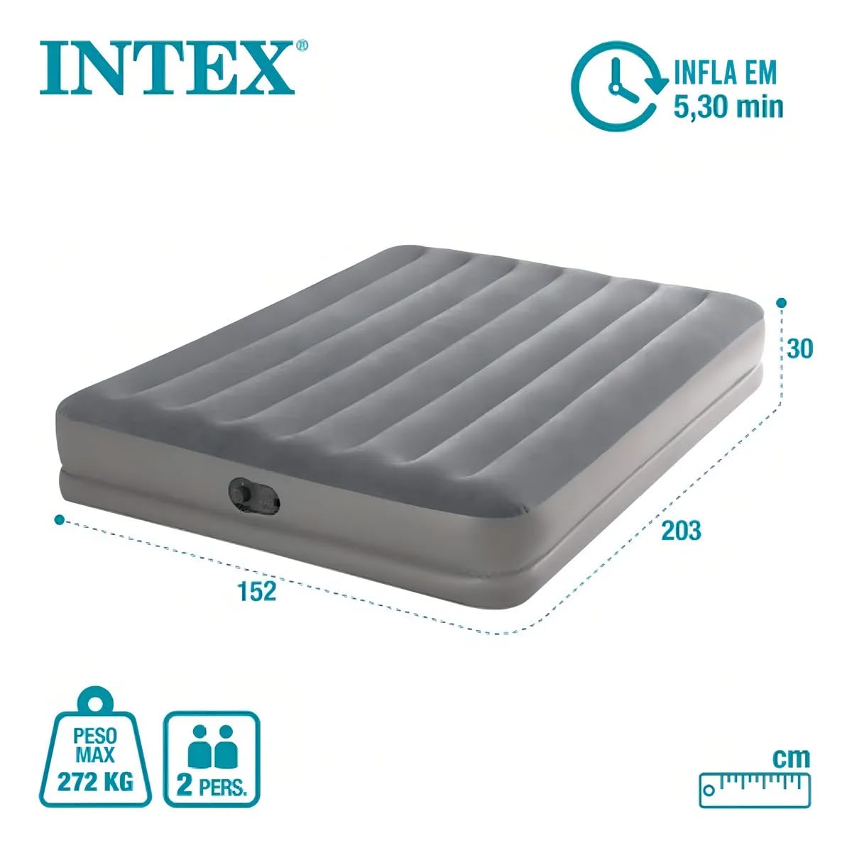 INTEX 64114E Dura-Beam Standard Prestige Air Mattress: Fiber-Tech – Queen Size – Built-in USB Electric Pump – 12in Bed Height – 600lb Weight Capacity