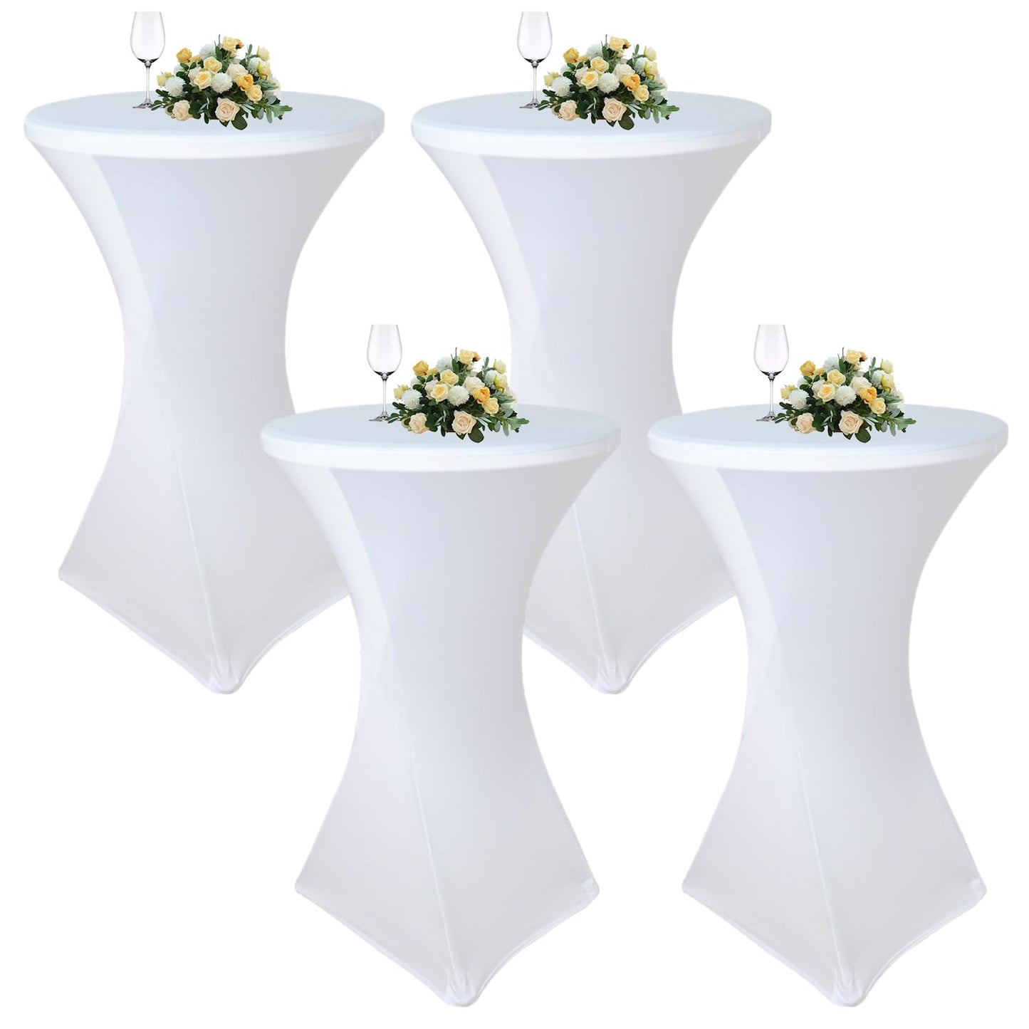 White Cocktail Spandex Stretch Square Corners Tablecloth Set of 4Pack|32"x43" Cocktail Round Tablecloth|Stain 、Wrinkle Resistant、Washable for Bar Wedding Cocktail Party Banquet Table