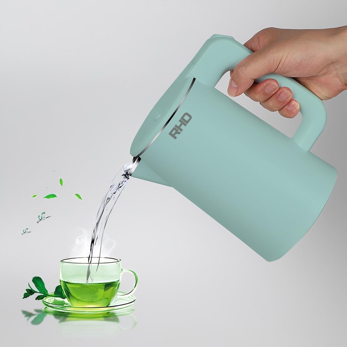 0.8L Small Electric Kettle for Boiling Water, Stainless Steel Travel Kettle, 1000W Fast Boiling Teapot, Boiling-Dry Protection, Automatic Shutdown, Green