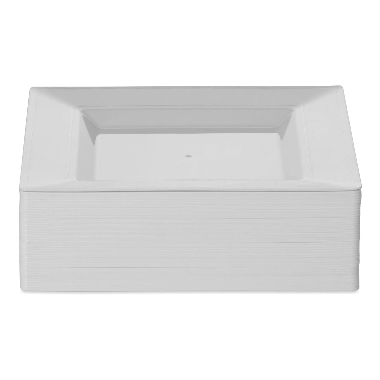 BloominGoods Plastic Disposable Square Dessert Plates | 50-Pack 6.5 inches White Appetizer/Salad Square Plates | Ideal for Weddings, Parties, Catering | Heavy Duty & Non Toxic