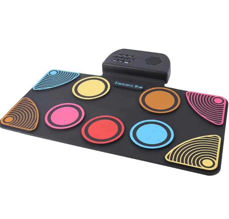 Portable Electronic Drum Pad, Multi-Coloured Musical Practice Mat with Built-in Speaker