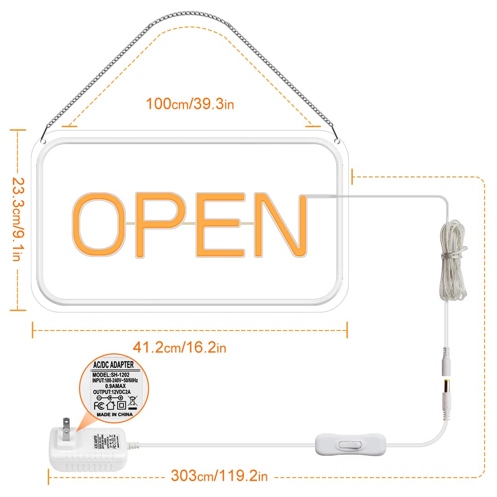 16"x 9" LED Neon Open Sign for Business, Ultra Bright Lighted Sign Open, Electric Light up Sign for Stores, Restaurants Offices Retail Shops Window Storefronts