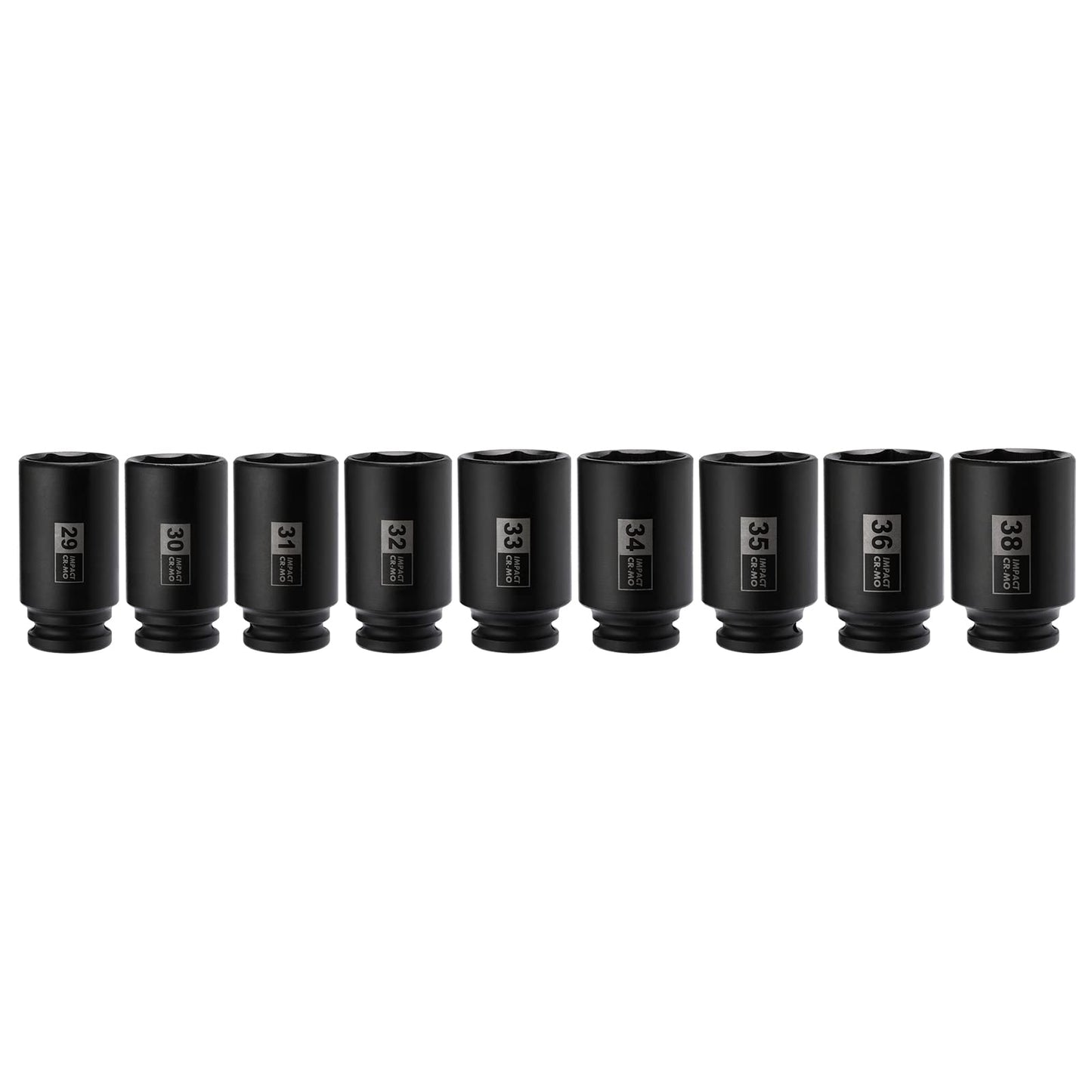 Mayouko 9PCS 1/2 Inch Drive Deep Metric Impact Socket Set, 29mm - 38mm, Spindle Axle Nut Sockets, Metric, Deep, 6-Point, CR-MO