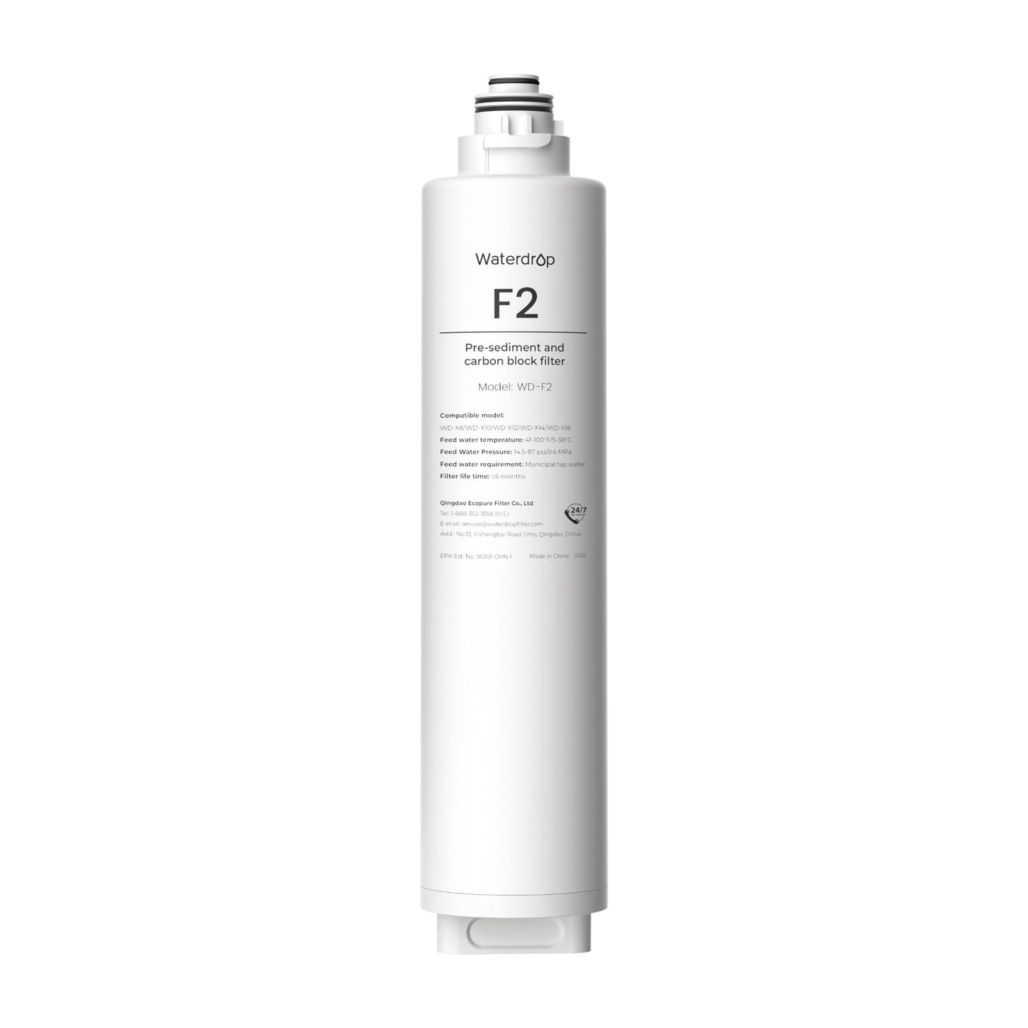 Waterdrop WD-F2 Filter, Replacement for WD-X8, X12-Basic, X12-Alkaline & X16 Reverse Osmosis Systems, 6-Month Lifetime