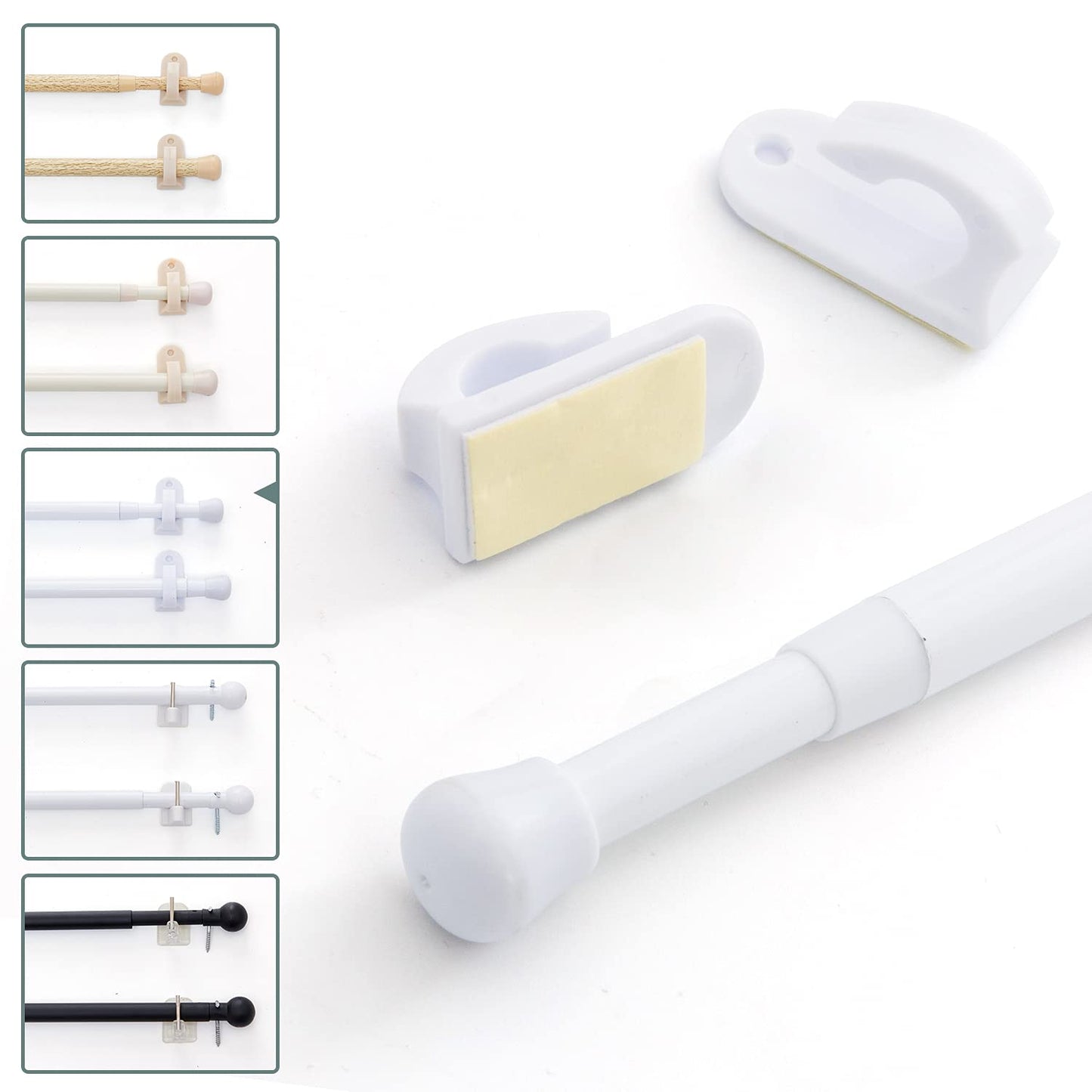 JINCHAN French Door Curtain Rods 2 Pcs No Drill White Cafe Curtain Rod for Tier Curtains Multi Use Sash Telescope Adjustable Window Dressing Hardware White 26 up to 50 inch