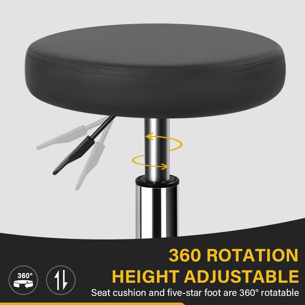 WKWKER Round Rolling Stool with Footrest PU Leather Height Adjustable 360° Swivel Stool with Wheels Office Stool Chair Home Drafting Work Studio Shop SPA Salon Small (Grey)