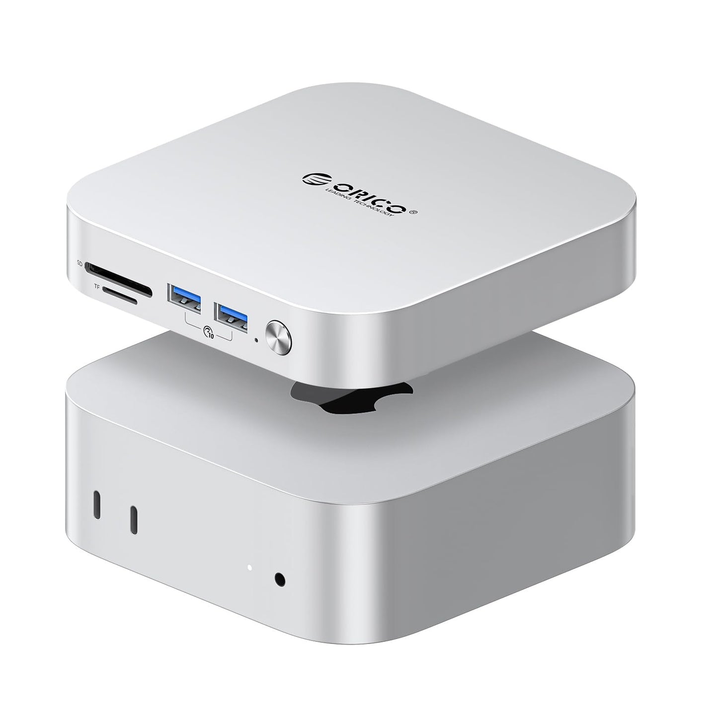 ORICO MiniLink USB Hub Compatibility with Mac Mini M4, 9-in-1 Aluminum Dock with SSD Enclosure for NVME/SATA M.2, USB A 10Gbps, 3.0 SD/TF Card Readers, 3.5mm Audio Jack