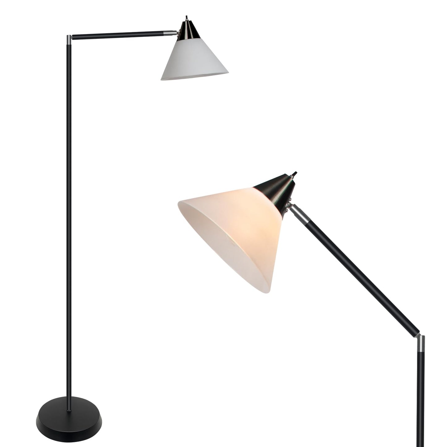 HonoDing Modern Floor Lamp for Living Room, Adjustable Height Standing Lamps, 360° Adjustable Head Arcylic Shade Floor Lamps, Corner Lamps for Bedroom, Office, Reading (Black)