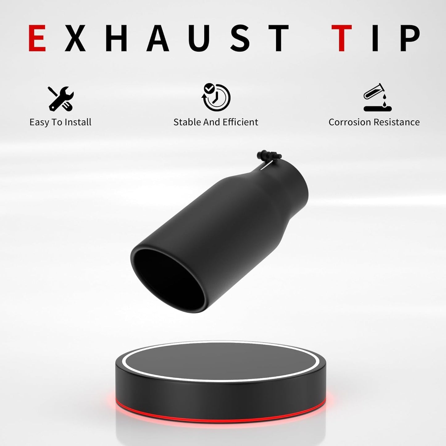 Richeer 3.5 inch Inlet Exhaust Tip, 3 1/2" Inlet 5” Outlet 12” Overall Length, Stainless Steel with Black Powder Finish, Fit 3.5" O.D. Exhaust Tailpipe, Rolled Edge, Bolt on