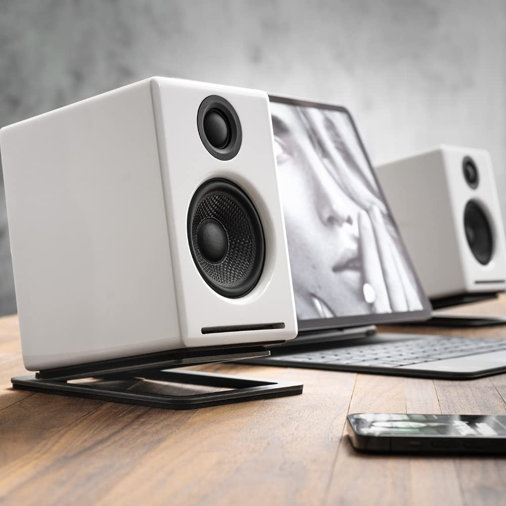 Audioengine DS1M Small Metal Speaker Stands - Tilted Steel Desktop Speaker Stands for Pc, Gaming and Studio Speakers