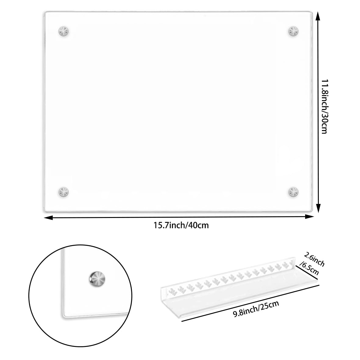TORASO Glass Whiteboard, Dry Erase White Board,30 x 40cm Small Glass White Board for Home Kitchen, Office, Frameless, Brilliance White(Glass BB-WH-3040).CA