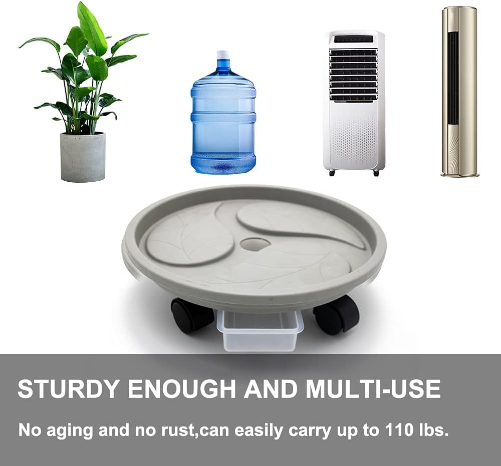 Beipoo 3 Packs 11.8 inch Plant Caddy with Water Container and 4 Wheels, Round Flower Pot Mover, Garden Rolling Planter Dolly on Wheels,Plant Stand Pallet for Heavy Planter, Loading Capacity 110 Lbs