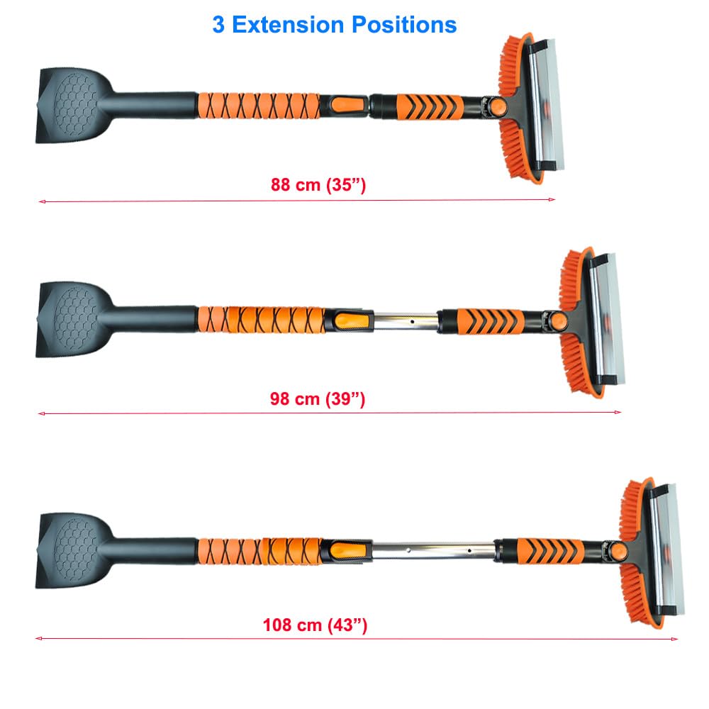 GEARFLAG 4-in-1 Car Snow Brush and Ice Scraper | 45 Inch Extendable Snow Shovel & Squeegee for Windshield | 180° Rotating Head, Comfortable EVA Grip, Portable Winter Tool for Trucks & SUVs