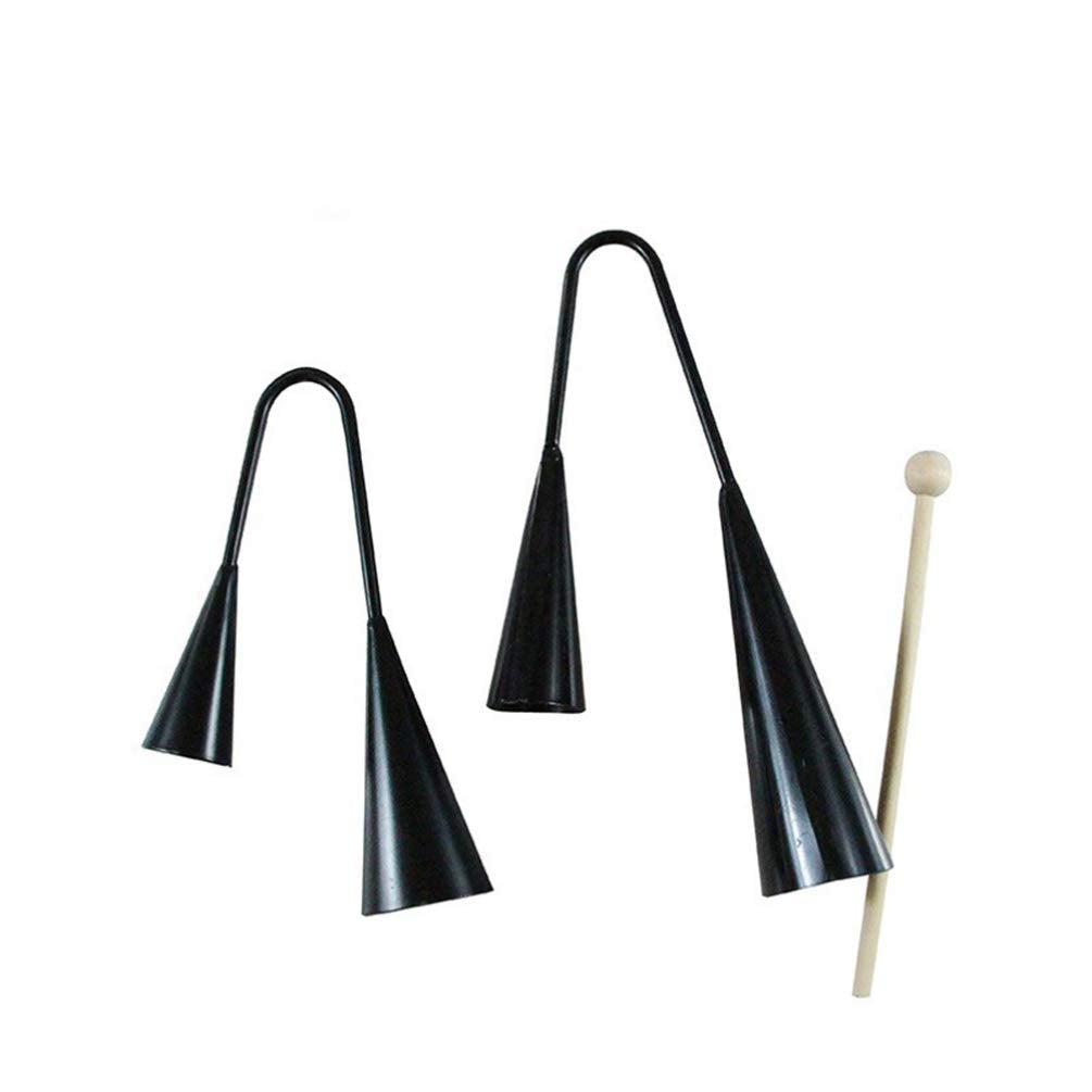Agogo Bell Two Tone Traditional Samba Percussion Instrument with Wooden Stick for