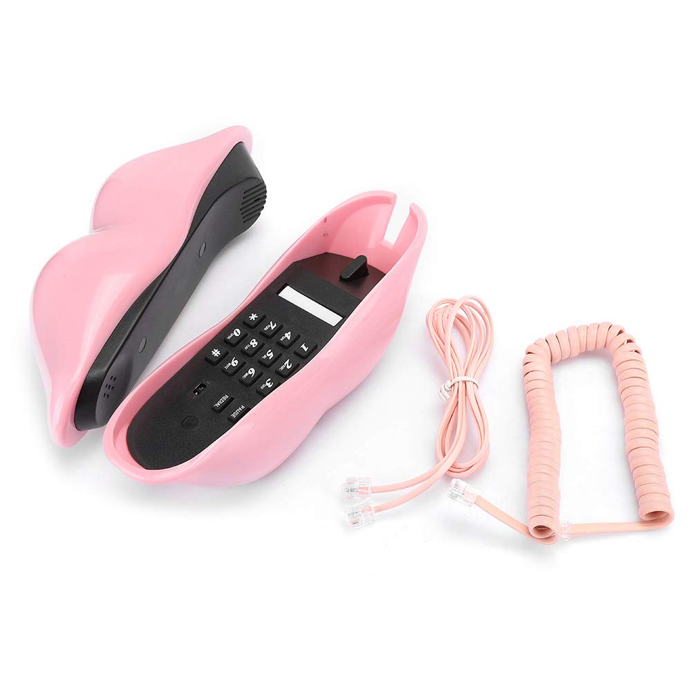 UPALDHOU Pink Lips Shape Desktop Landline Phone, European Style Home Telephone for Home Desk Telephone (Pink)