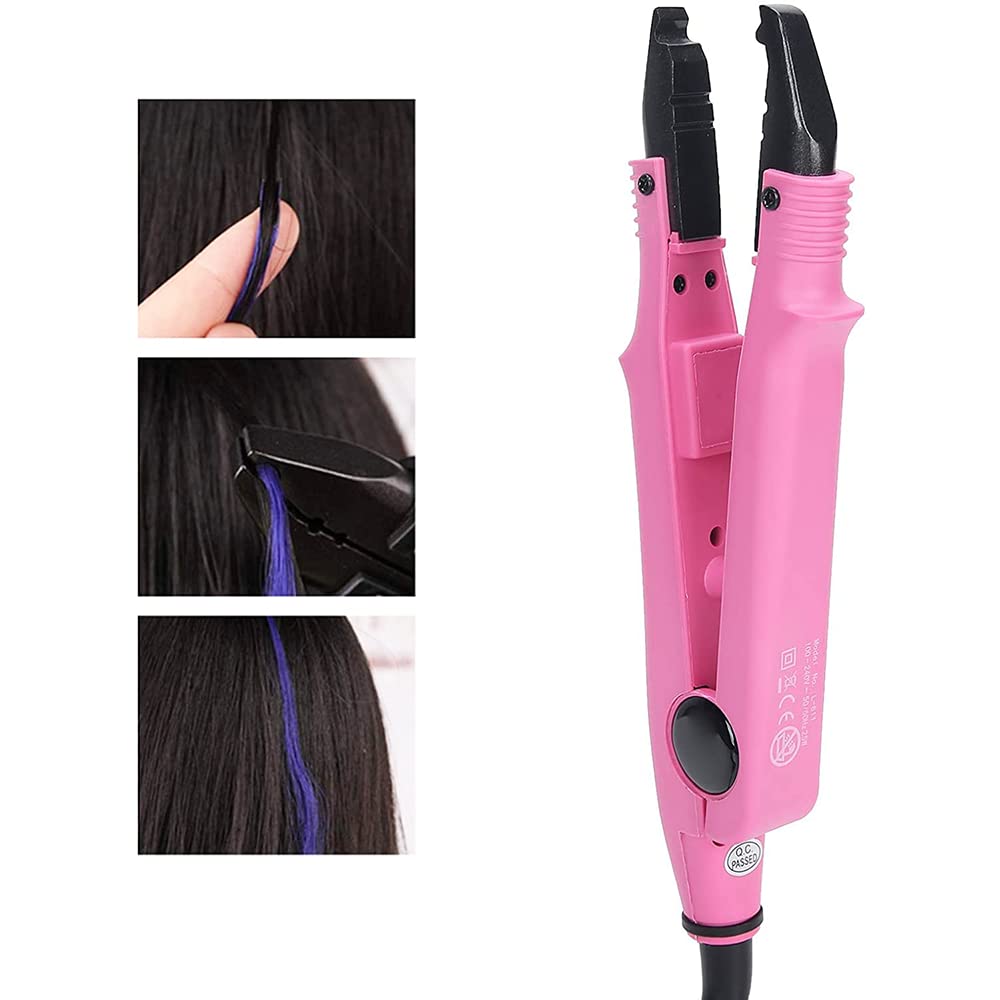 Professional Hair Extensions PINK Iron Connector Wand Temperature Adjustable plus Bond Remover Full Complete Kit Tools For Pre-bonded Red Alligator Clips