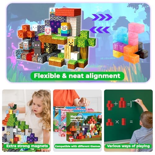 Annexfun Magnetic Building Blocks - 150 PCS Magnetic Blocks Cubes Forest Purple Portal Castle Building Toys - Magnet STEM Montessori Toy for Kids Ages 3 4 5 6 7 8 9 10 Christmas Birthday Gifts