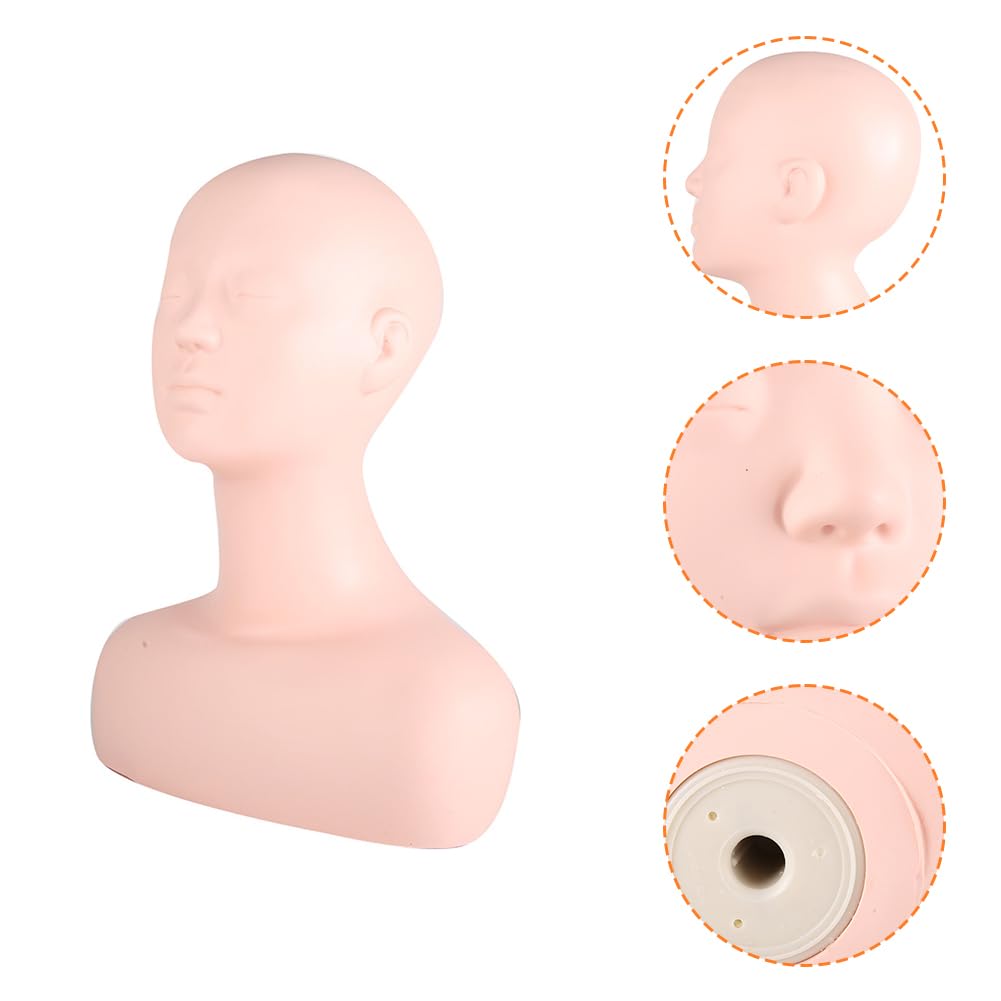 Lwuey Multi Function Makeup Practice Model, Esthetics Soft Mannequin Head with Shoulders Massage Wig Hat Display Silicone PVC Skin Texture Convenient Suitable for Salons Cosmetology School Students