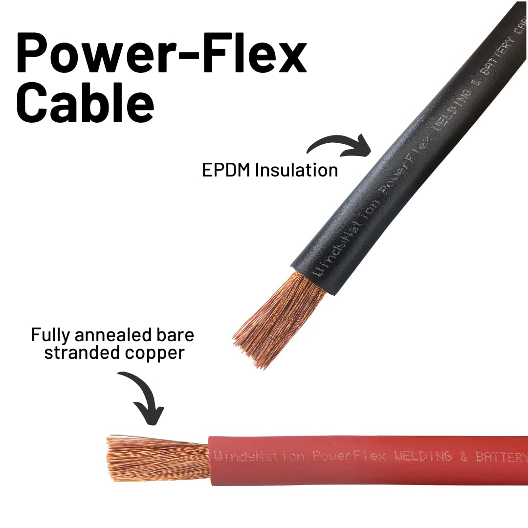 2/0 AWG Gauge Red + Black Pure Copper Battery Inverter Cables Solar, RV, Car, Boat 2 feet 3/8 in Lugs