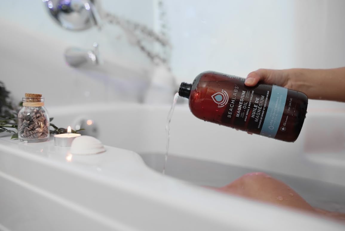 Beach Labs Magnesium Oil 1L Refill Bottle & Bath/Foot Soak. 100% Made in Canada. Ocean Sourced Magnesium oil for Feet and Body. Pure Concentrated Seawater With Synergistic Trace Minerals for Wellness. Refill 1L