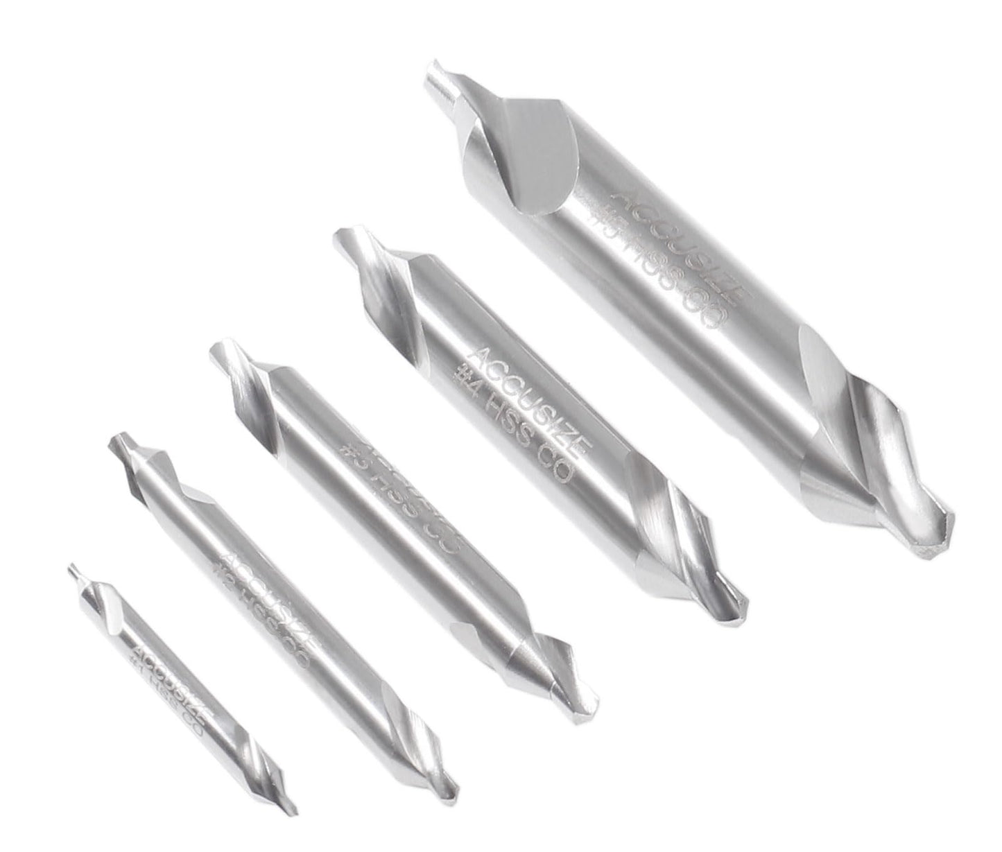 Accusize Industrial Tools 5pc ANSI M42(H.S.S.Plus 8% Cobalt) Center Drill Set, 0556-5500