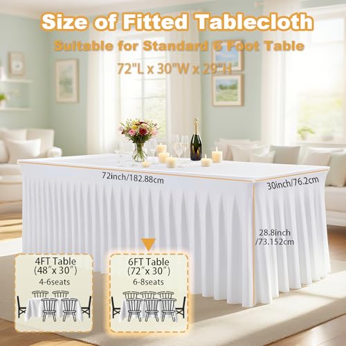 5 Pack White Rectangle Spandex Tablecloths for 60in Tables, 120Inch Stretchy Fitted 5FT Rectangle Table Clothes,Wrinkle Free Table Cover with Skirt for Wedding Party Dining Banquet