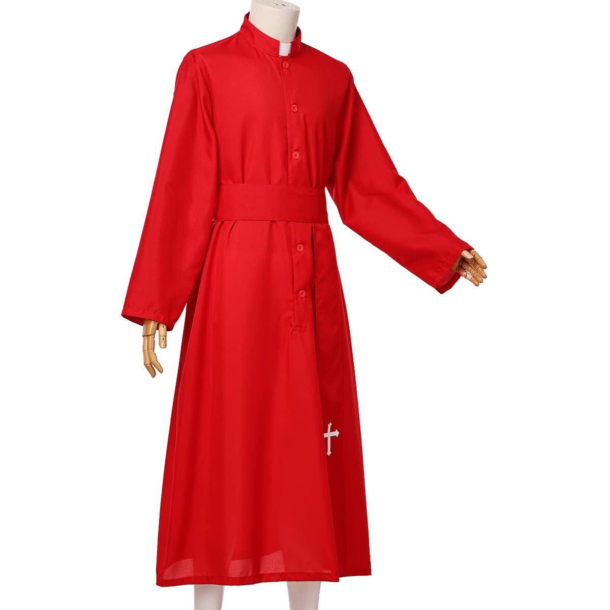 COSDREAMER Mens Clergy Robe Preacher Cassocks Mens Praise Worship Robes, Red, X-Large