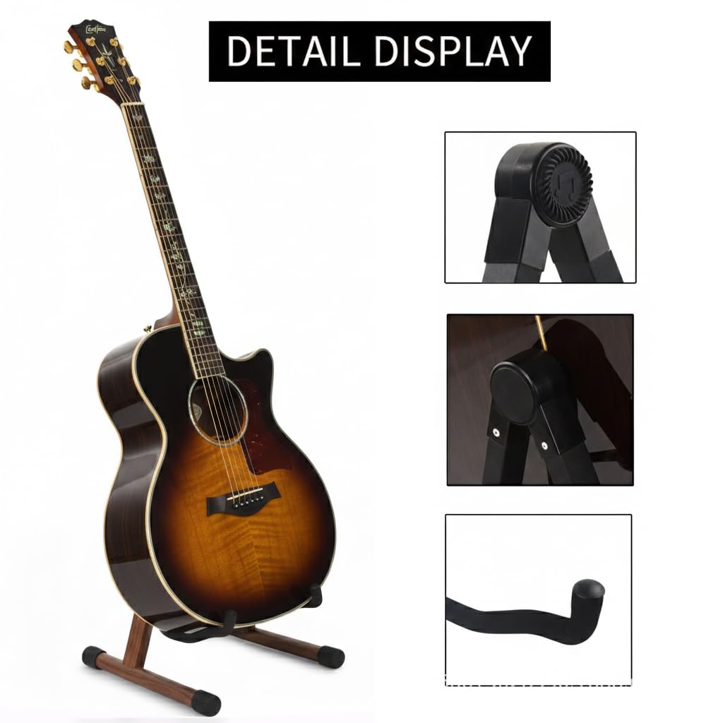 Guitar Stand, Acoustic Electric Guitar Stand Wooden Guitar Floor Stand, A Frame Folding Guitar Holder Adjustable for Bass, Mandolin, Banjo, Ukulele (Wood)