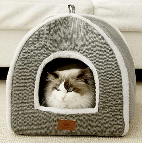 Cat Beds for Indoor -Cat Cave House Tent for Kittens and Laege Pets with Removable Washable Cushioned, Foldable Kitten Hideaway with Non-Slip Bottom, Grey, 17.5 inches