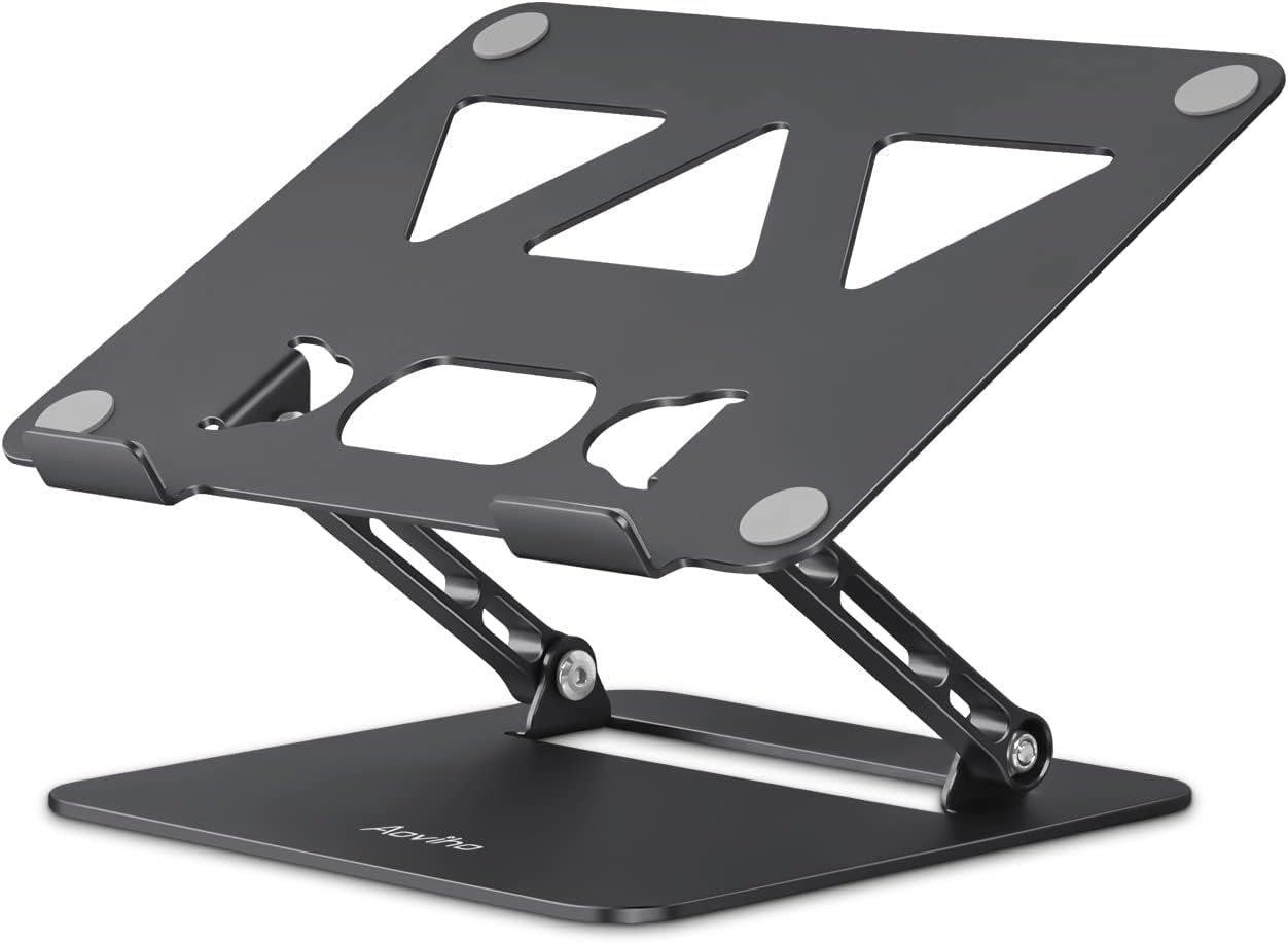 Aoviho Adjustable Laptop Stand for Desk, Portable Laptop Stand Holder and Riser, Foldable Aluminum Notebook Computer Stand for MacBook Air Pro HP Lenovo Dell Samsung Chromebook, 10-15.6 inch(Black)