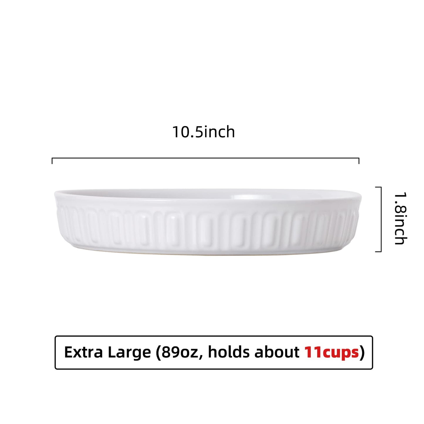 Fun Elements Shallow Dog Bowls, 10.5" Ceramic Large Food Plate for Small, Medium and Large Breeds, Non-Slip, Flat and Wide, Dishwasher Safe, Suitable for Dogs and Cats (White)